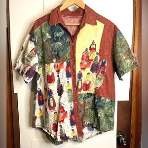 Awesome Handmade Bohemian Oversized Patchwork Button Down Shirt